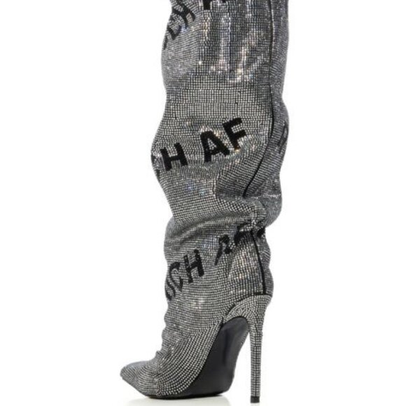 AZALEA WANG " AUTHENTICALLY A F "RHINESTONE KNEE HIGH BOOT IN SILVER(BRAND NEW ! - Picture 3 of 8